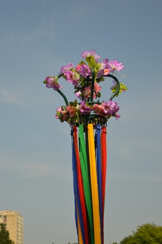 Traditional Pink Maypole with Flower Decorated Crown.