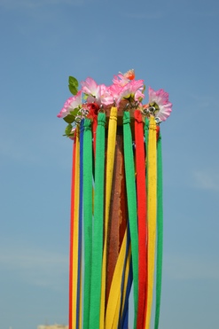 traditional wooden Maypole, circa. 1950